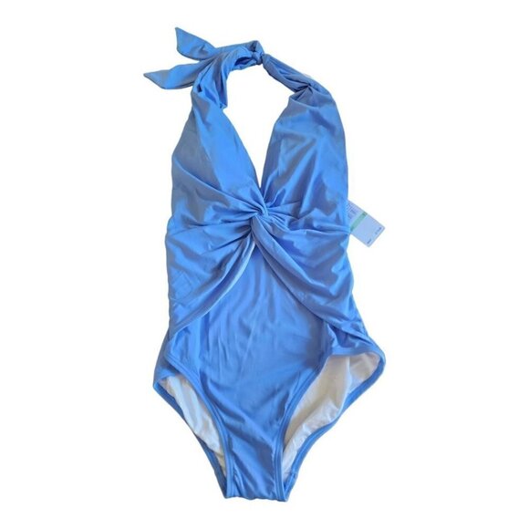 Michael Kors V Twist One Piece Swimsuit Bathing Suit Crew Blue Size 8 - Picture 4 of 7
